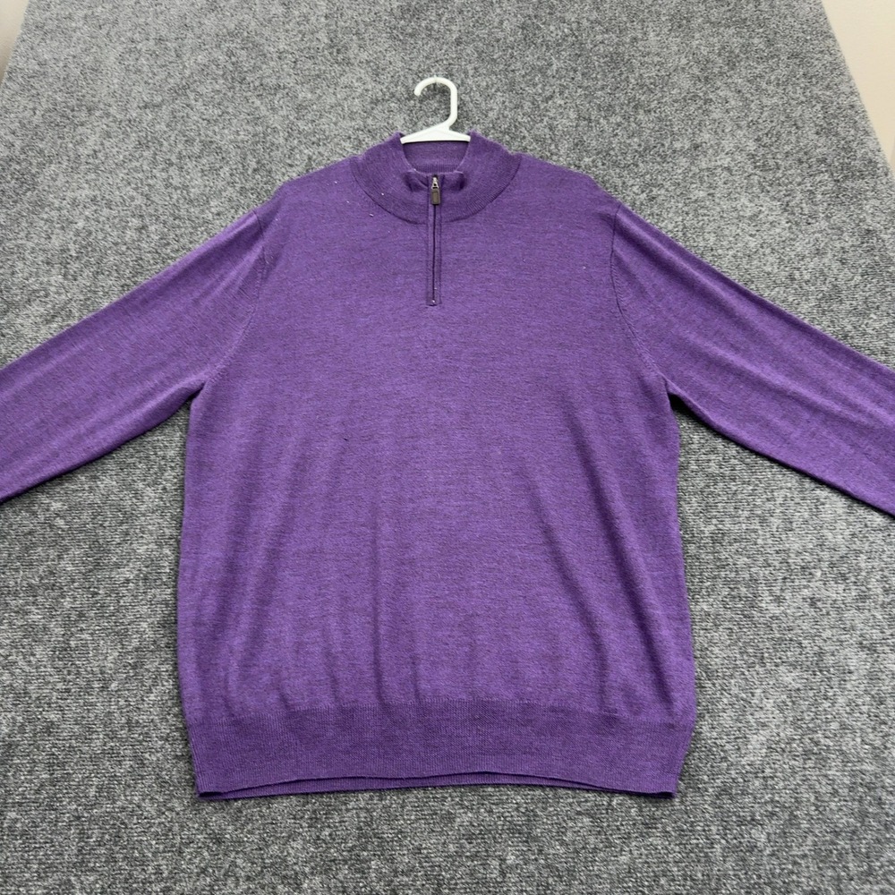 Jos A Bank Sweater Mens XL Purple Merino Wool Quarter Zip Mock Neck Classic